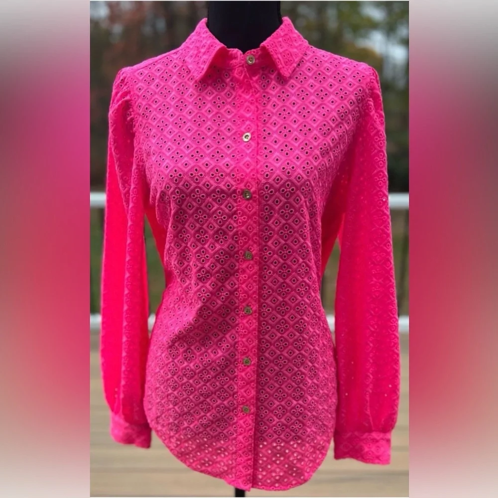 Lilly Pulitzer Bright Pink Eyelet Blouse - Picture 5 of 11